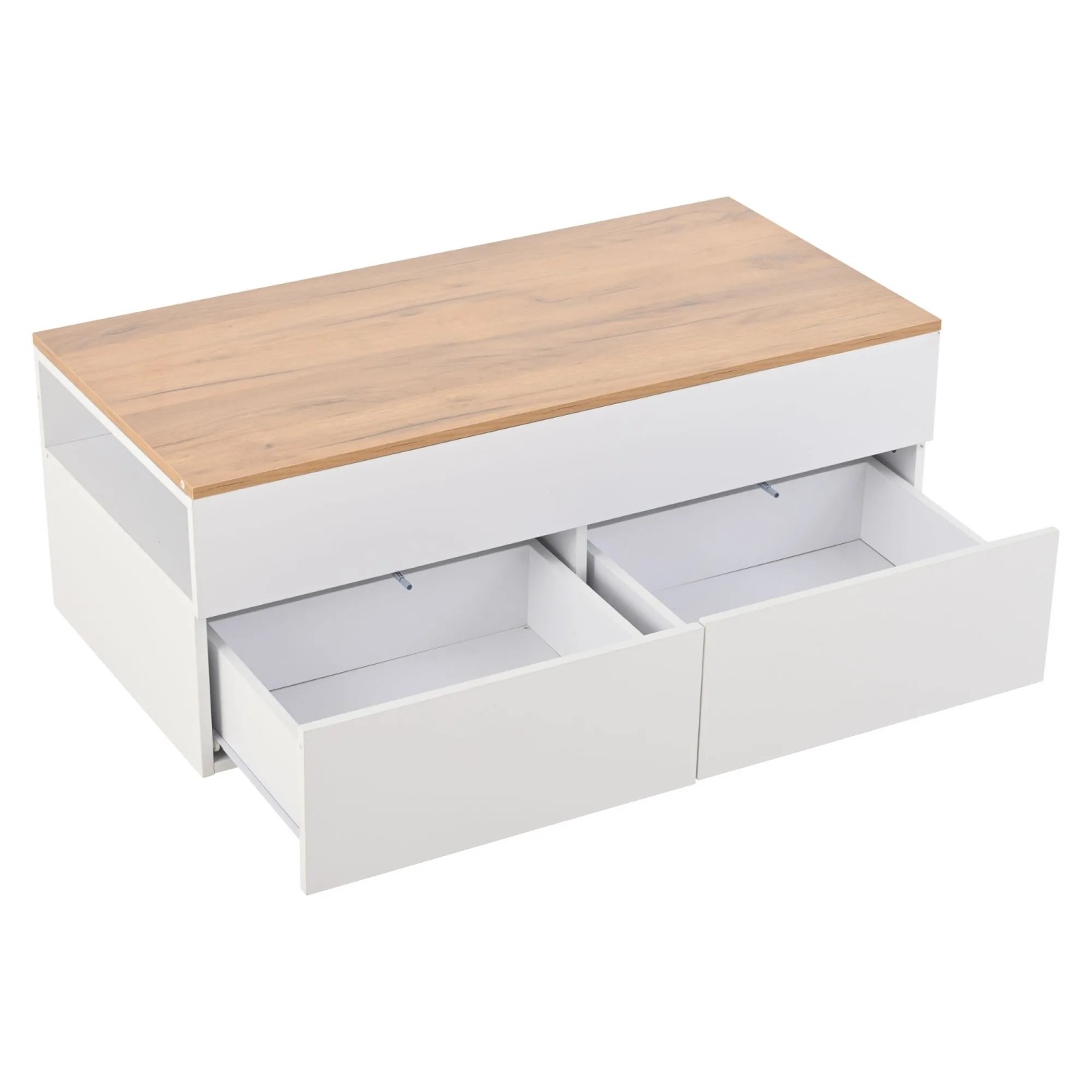 okwish Couchtisch Höhenverstellbarer Kaffeetisch mit Verstecktem Stauraum/2 Schubladen 100 × 50 cm Natur/Weiß