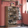 SoBuy Schuhkipper FSR137-L-F, Schuhschrank mit 3 Klappen in Braun mit Schuhen.