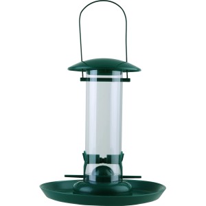 Grüne Vogelfutterstation aus Kunststoff, 21,5 x 23,5 cm, mit Aufhängevorrichtung.