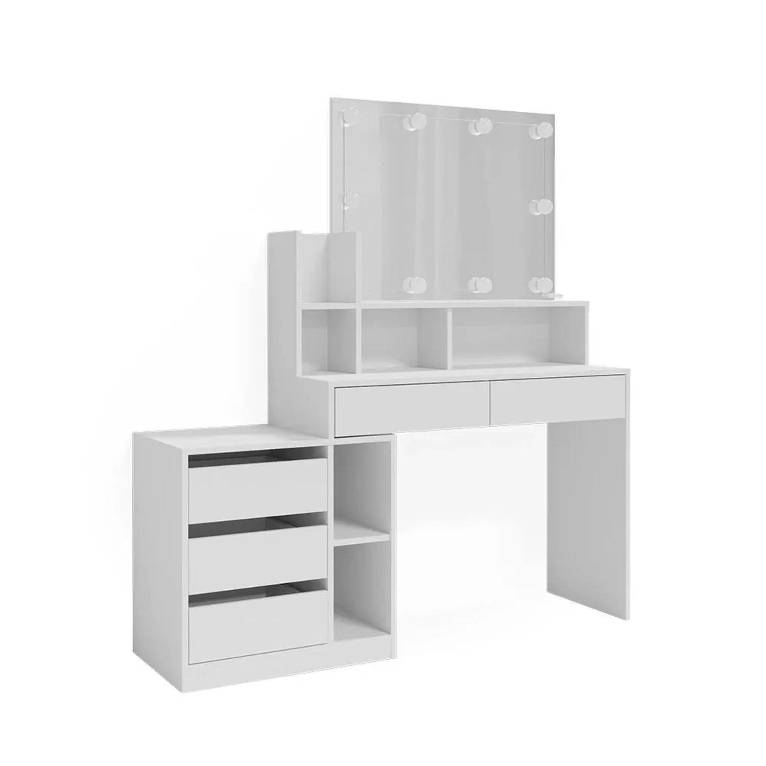 Vicco Schminktisch Anja Weiß 140 x 115 mit Spiegel und LED-Lichterkette