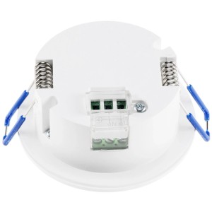 Weißer ChiliTec Einbau Bewegungsmelder IP65 mit PIR Sensor, Detailansicht der Rückseite.