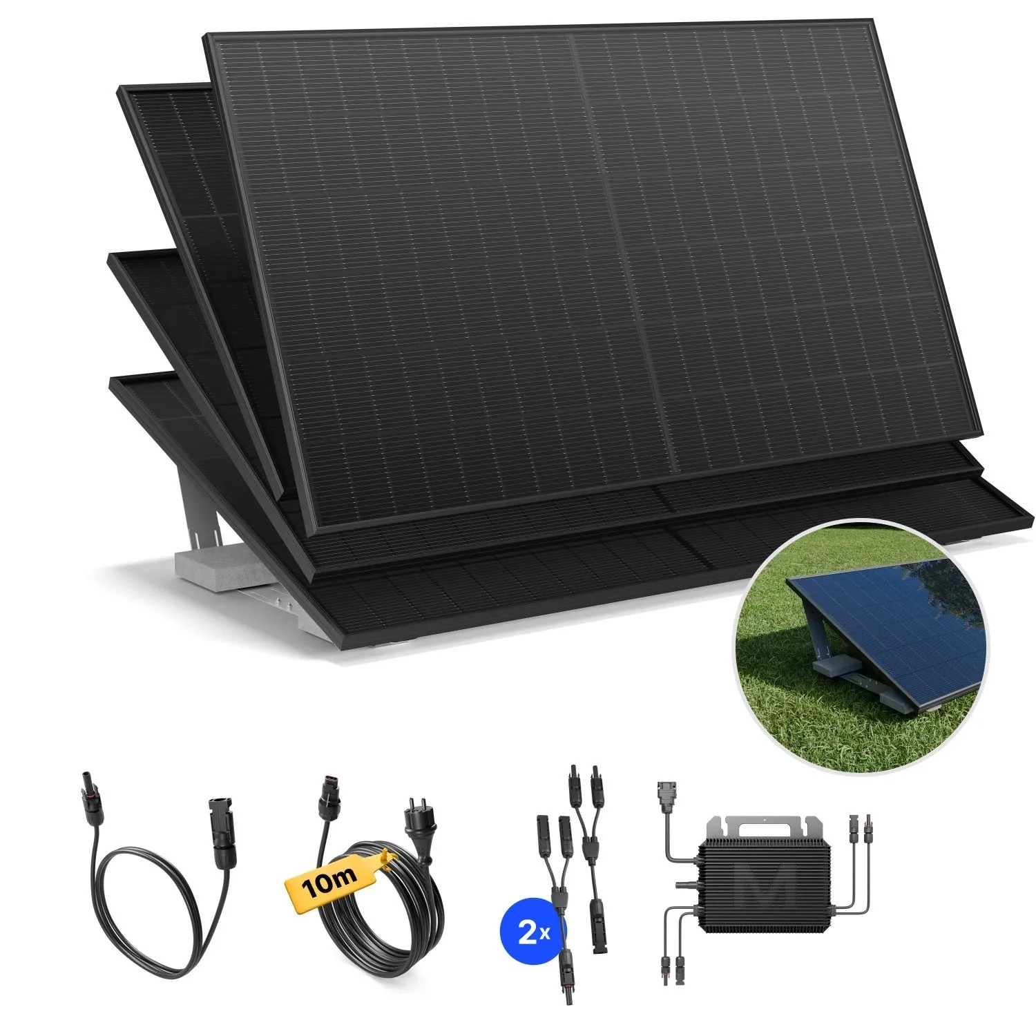 Solakon Balkonkraftwerk 2000W Solaranlage mit Gartenhalterung Steckerfertig Komplettset Photovoltaik 800W Kabellänge 10m