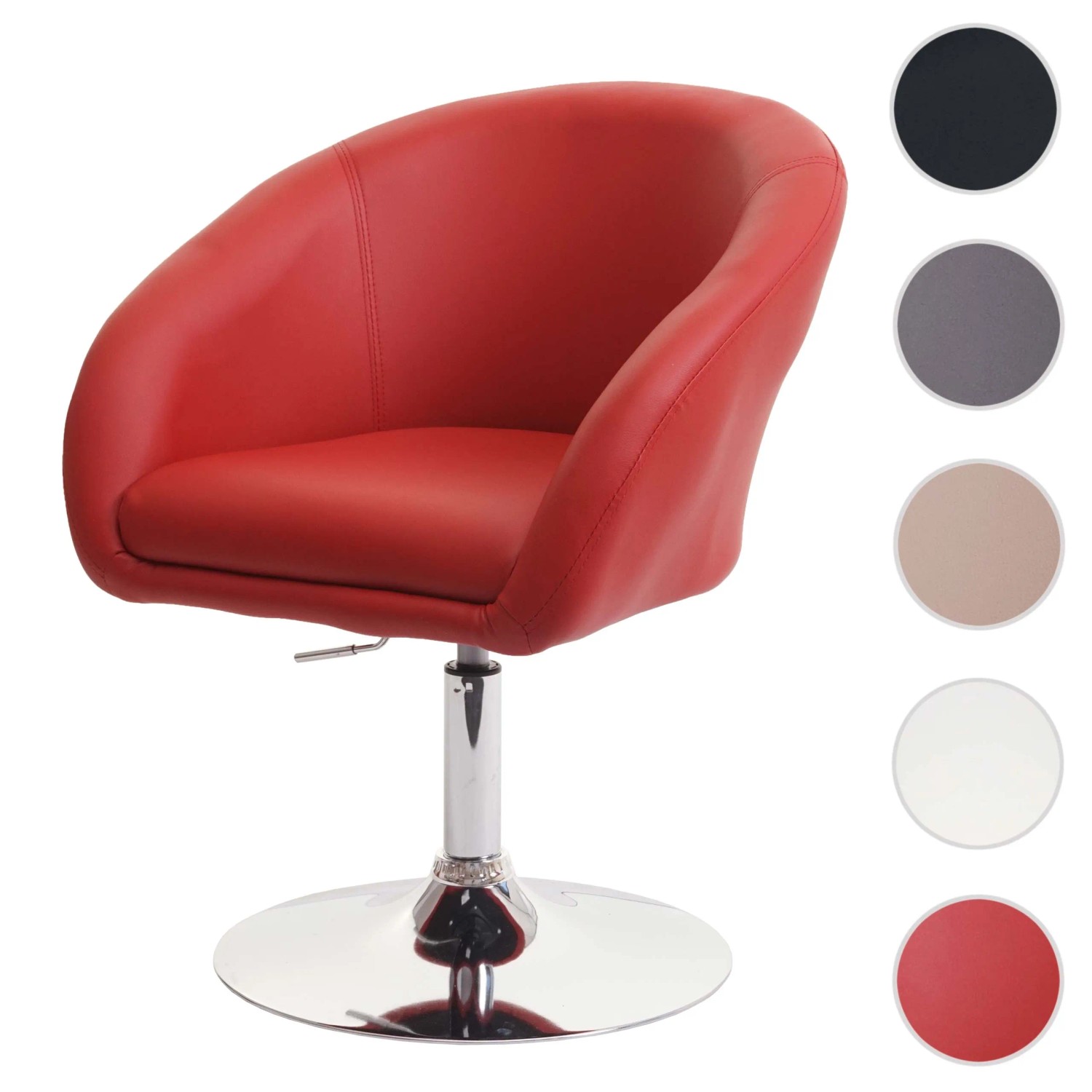 Roter MCW Esszimmerstuhl F19 aus Kunstleder, höhenverstellbarer Polsterstuhl mit Chromfuß.