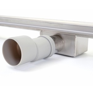 Edelstahl Duschrinne D94a 100cm mit Bodenablauf und Siphon Anschluss.