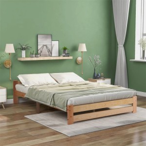 KOMHTOM Massivholzbett 140 x 200 Cm  Futonbett Mit Kopfteil Und Lattenrost  Kiefernholz  Naturbelassen  Matratze Nicht Im Lieferumfang Enthalten