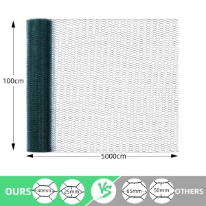 CCLIFE Hühnerzaun Geflügelnetz 45mm Maschenweite 100cm Höhe 50m Länge PVC-Beschichtet Grün