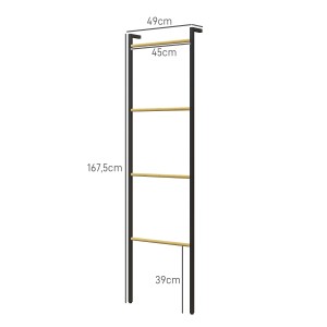 Schwarze HOMCOM Handtuchleiter, 167,5 cm hoch, mit 4 Holzstangen. Badaccessoire für Handtücher.