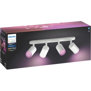 Verpackung der Philips Hue White Spot Fugato, 4-flammig, weiße LED-Deckenleuchte mit Bluetooth.