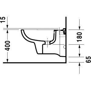 Technische Zeichnung Duravit Wand-Bidet D-Code mit Maßen für Installation.