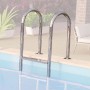 Edelstahl Einhängeleiter für Karibu Holzpool Set B mit Sonnenterrasse.