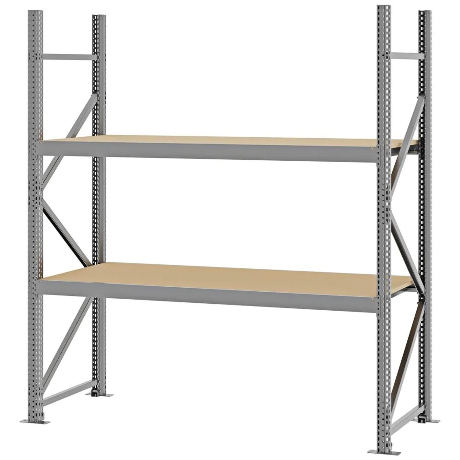 PROREGAL Weitspannregal Schraub-Stecksystem MAGNUS PRO Made In Germany Grundregal 200x175x60cm 2 Ebenen Spanplattenböden Fachlast 700kg Verzinkt