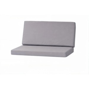 Graues Gartenkissen-Set für 2-Sitzer Polyrattan-Gartensofa, bestehend aus Sitz- und Rückenkissen.