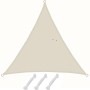 Beiges, dreieckiges AMANKA Sonnensegel (3x3x3 m) aus Polyester, wasserabweisend, mit Seilen.