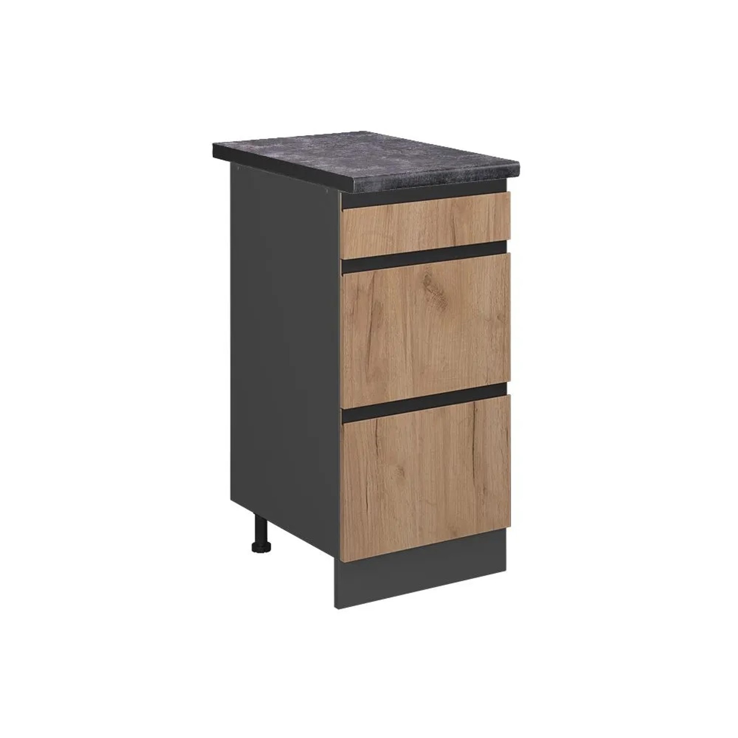 Vicco Küchenunterschrank R-Line Goldkraft Eiche Anthrazit 40 cm mit Schubladen J-Shape AP Anthrazit