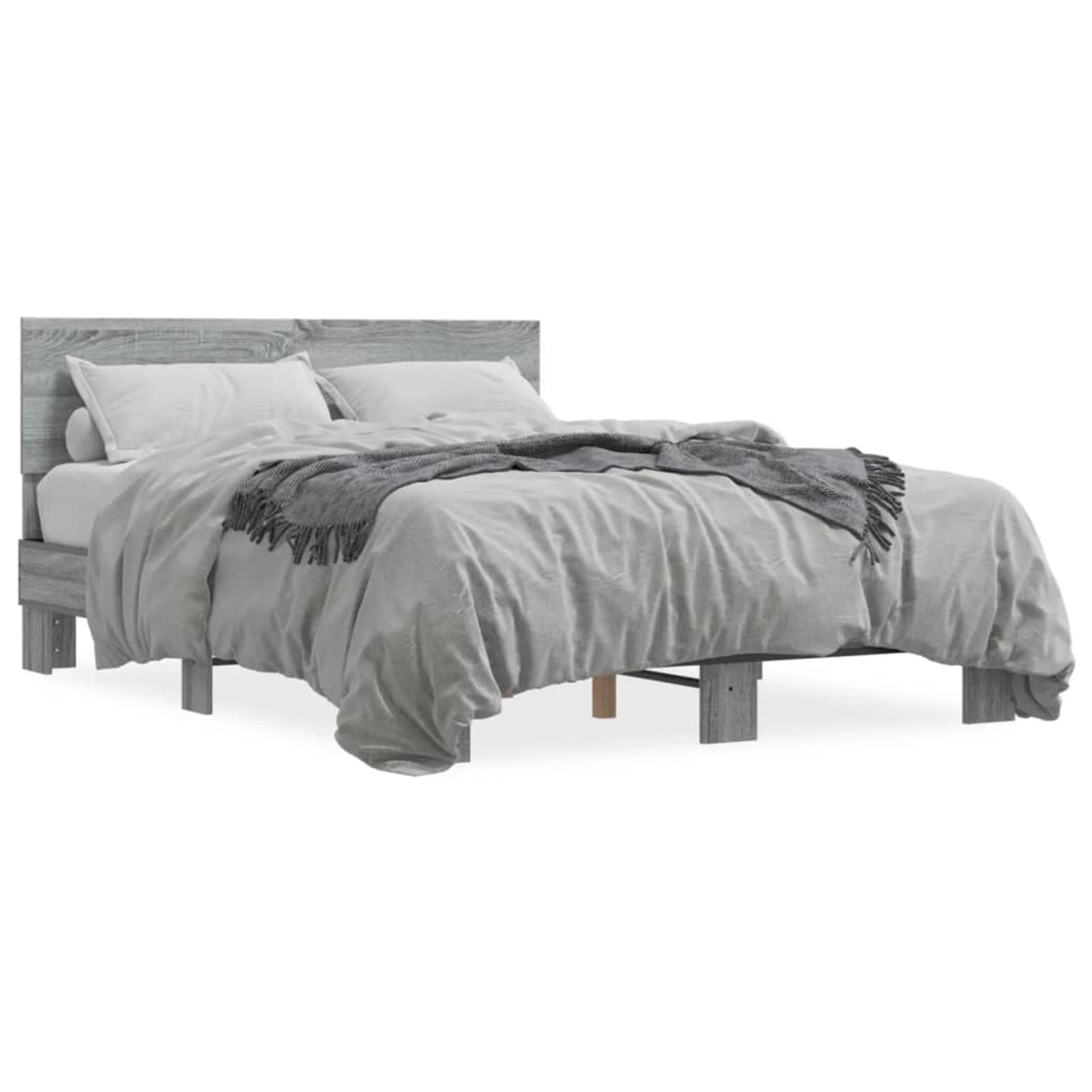 vidaXL Bettgestell Grau Sonoma 135x190 cm Holzwerkstoff und Metall 3280210 günstig online kaufen