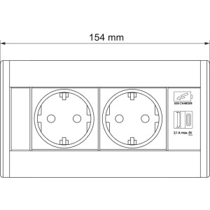 Schwarzes Evoline V-Dock Steckdosenelement mit 2 Typ F Steckdosen, USB-A & USB-C. 154 mm für Elektroinstallation.