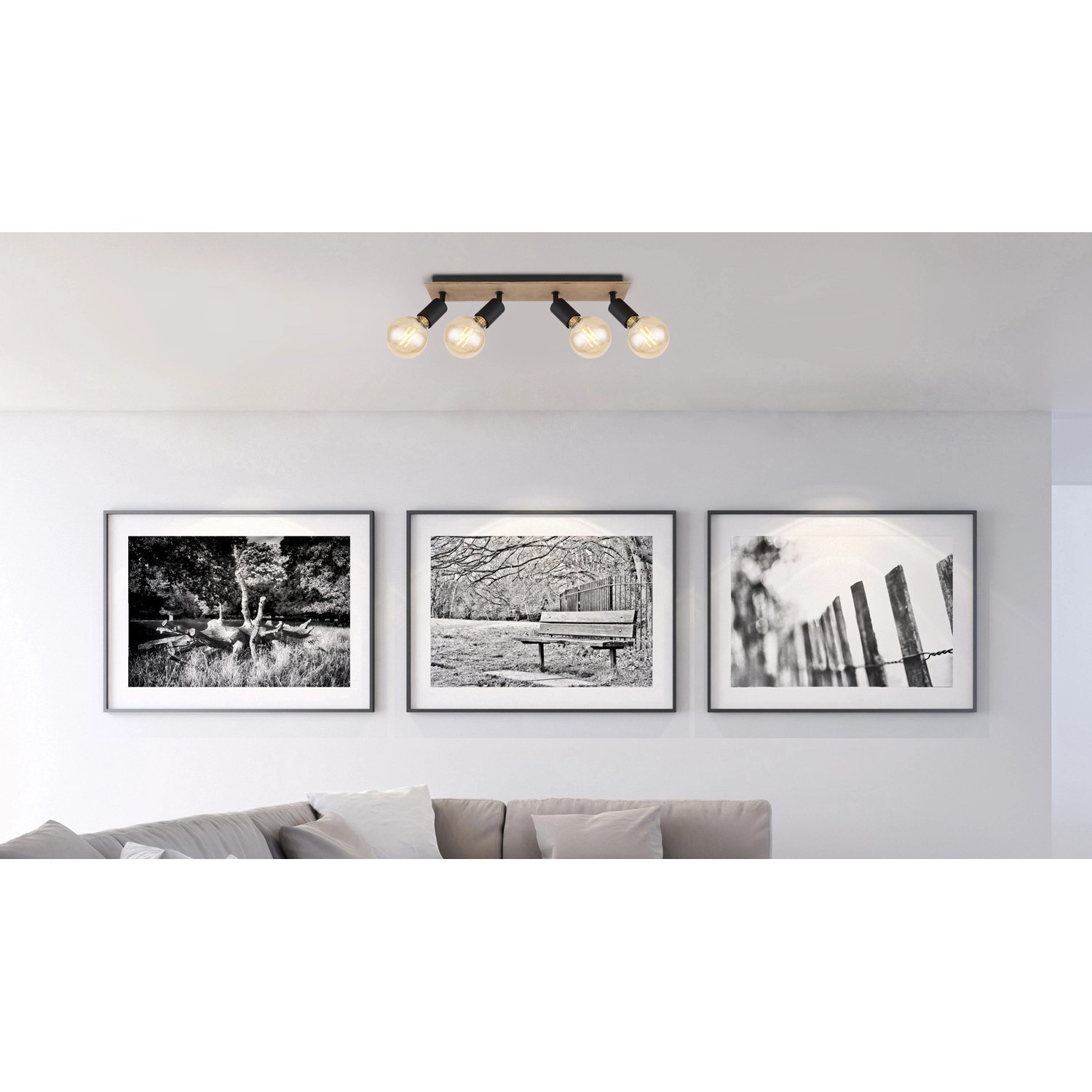 Globo Deckenstrahler Martha, 4-flammig, Holz/Schwarz, LED-Spot für Wohnräume.