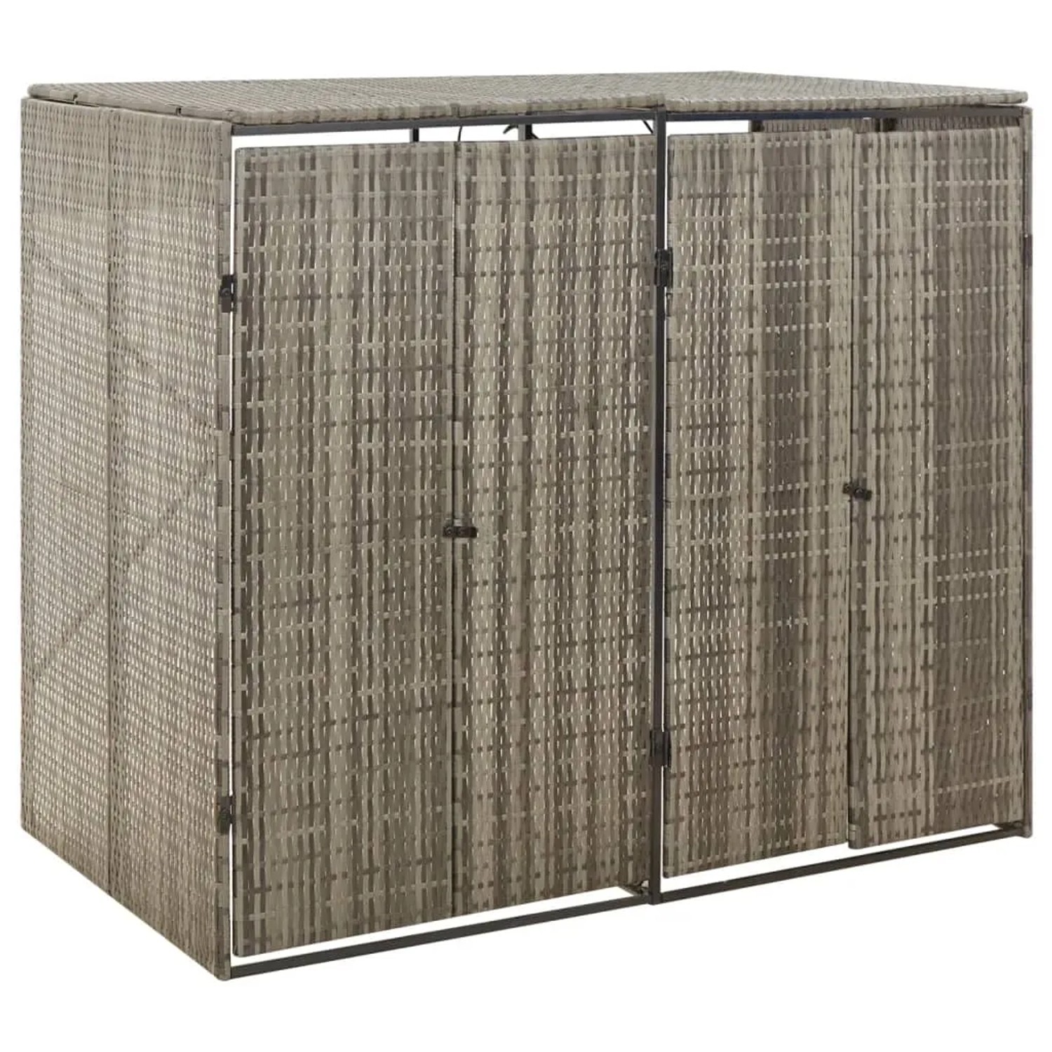 Graue vidaXL Mülltonnenbox für 2 Tonnen aus Poly Rattan, Garten Ordnungssystem.