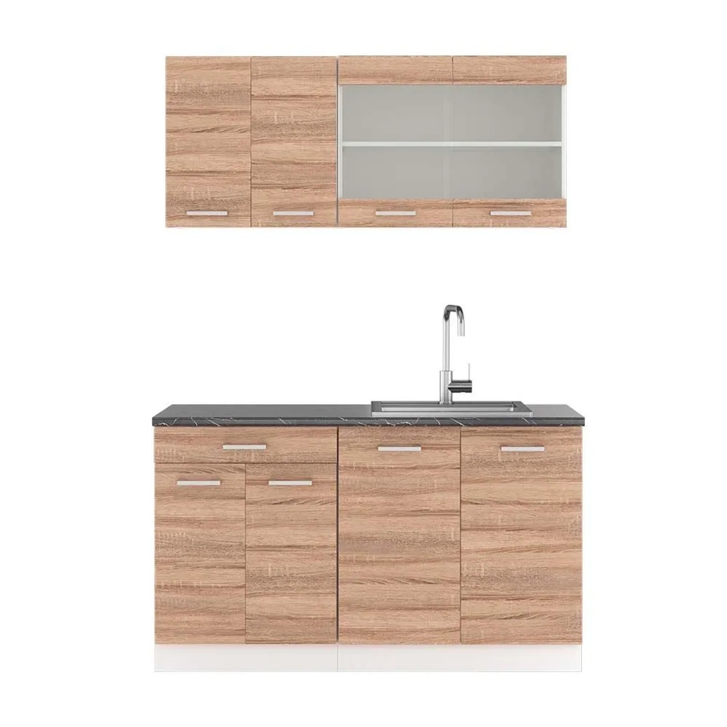 Vicco R-Line Singleküche Sonoma Weiß 140 cm AP Anthrazit ohne E-Geräte