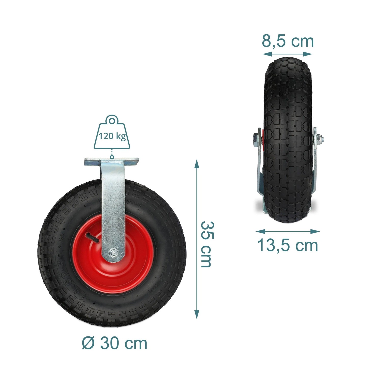 Luftbereifte Relaxdays Bockrolle, 35 cm, rot/schwarz, aus Stahl und Gummi, für Schwerlast bis 120 kg.