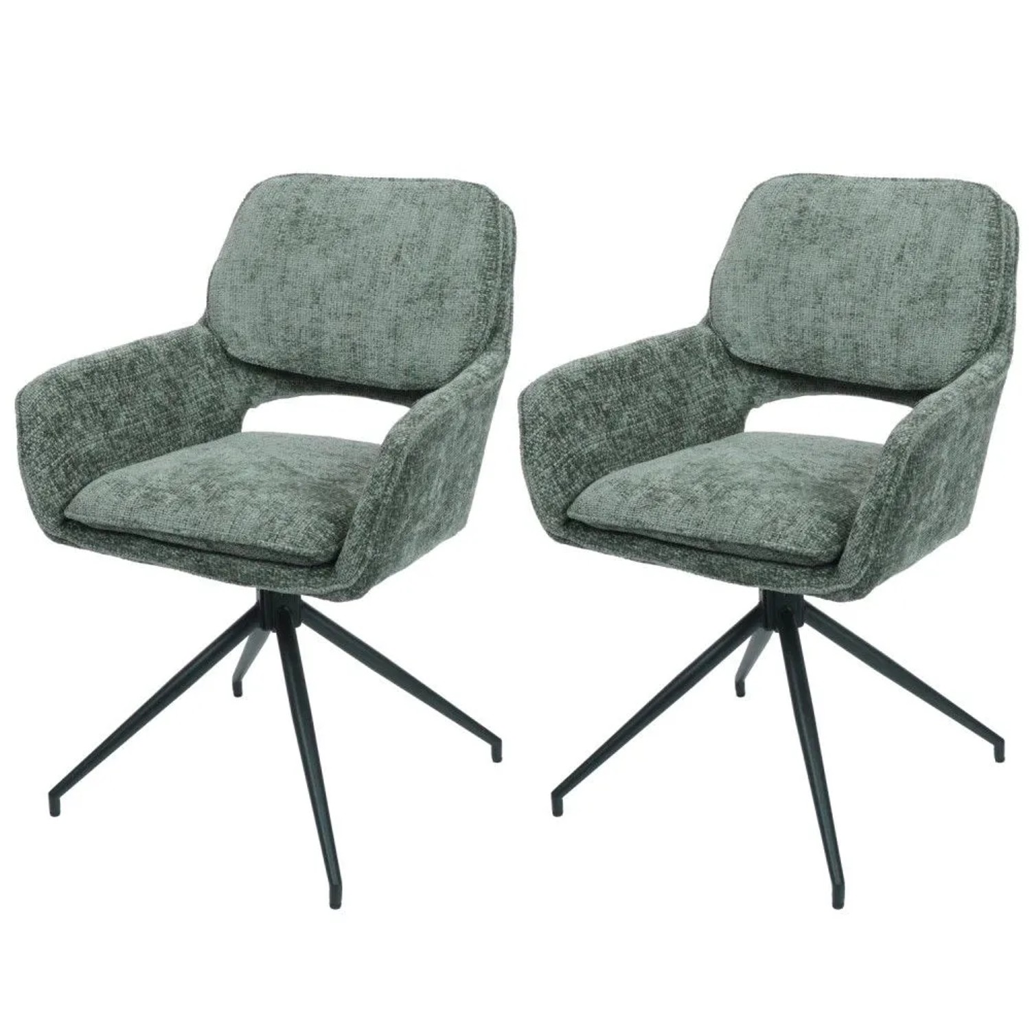MCW Esszimmerstuhl N74 2er-Set Stoff Chenille 490g/m² Grün