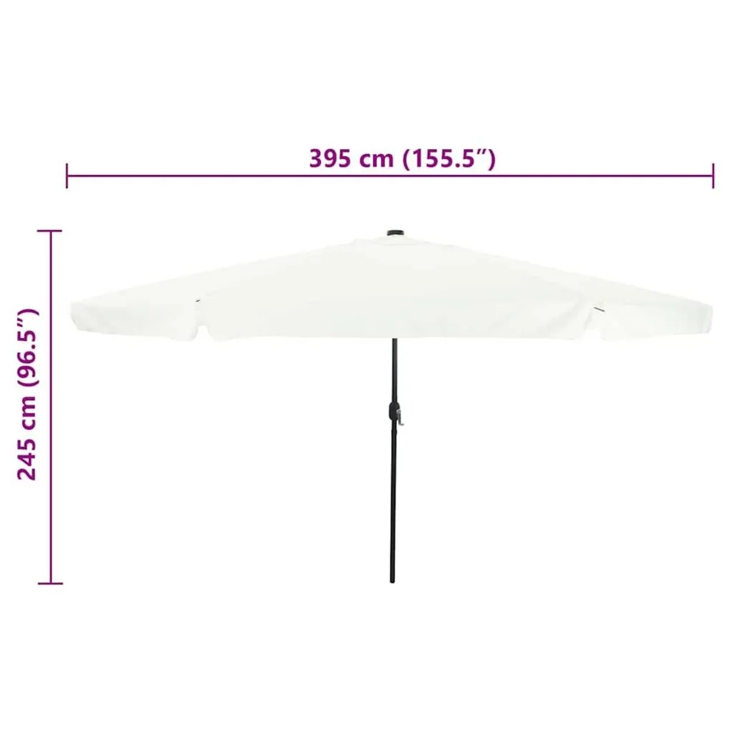 Großer vidaXL Gartenparasol in Weiß mit schwarzem Stahlgestell, 395x395 cm. Ideal als Sonnenschutz.