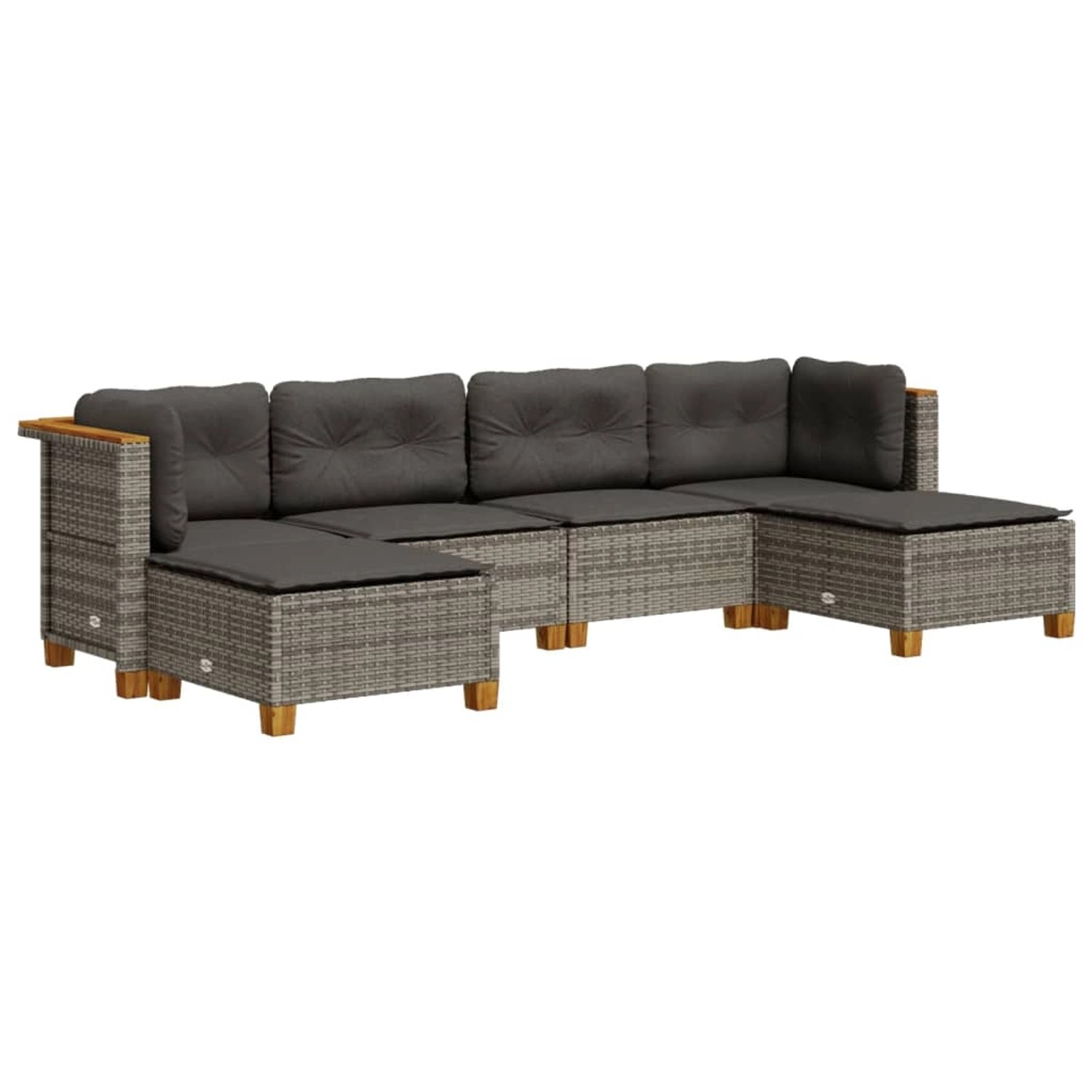 vidaXL 6-Tlg Garten-Sofagarnitur mit Kissen Grau Poly Rattan 3261948