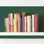 Wand in Deep Green von Alpina Color mit Bücherregal und Büchern.