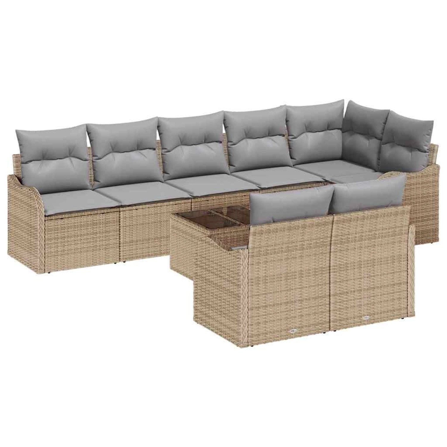 vidaXL Garten-Sofa-Set mit Kissen 9-Tlg Beige Hellgrau Poly Rattan 3354429 günstig online kaufen