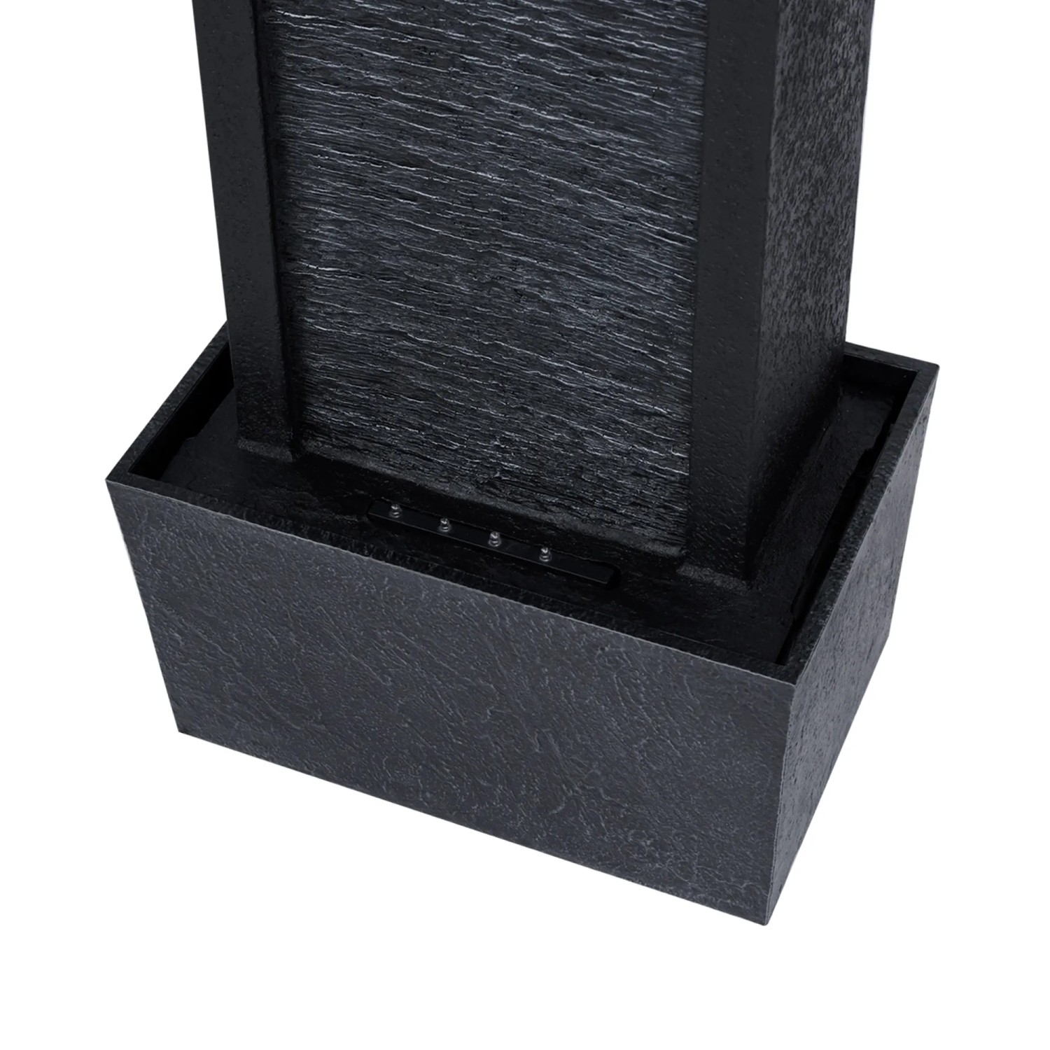 Schwarzer Teamson Home Athena Gartenbrunnen (97 cm) mit Solarbetrieb und LED-Beleuchtung.