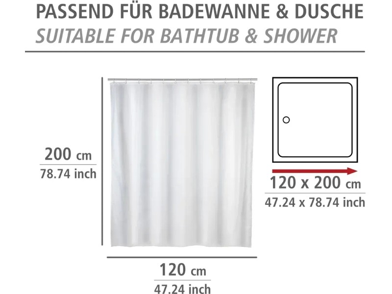 MSV Anti-Schimmel Duschvorhang – Wasserdicht, Antibakteriell, 120x200 Cm, Weiß, Inkl. 12 Ringe
