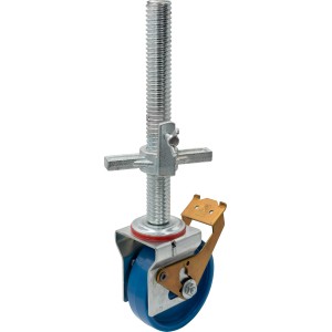 Krause Fahrrolle für Arbeitsgerüste, blau, mit Spindel zur Höhenverstellung und Bremse.