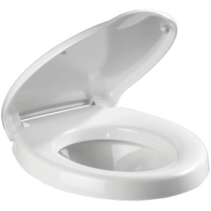 Wenko WC-Sitz Secura Comfort mit 5 cm Sitzflächenerhöhung, aus Duroplast, weiße Ausführung.