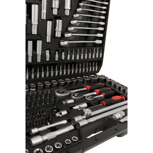 Tech-Craft Steckschlüsselsatz, 216-teilig, mit Knarren, Verlängerungen und Bits im Koffer.