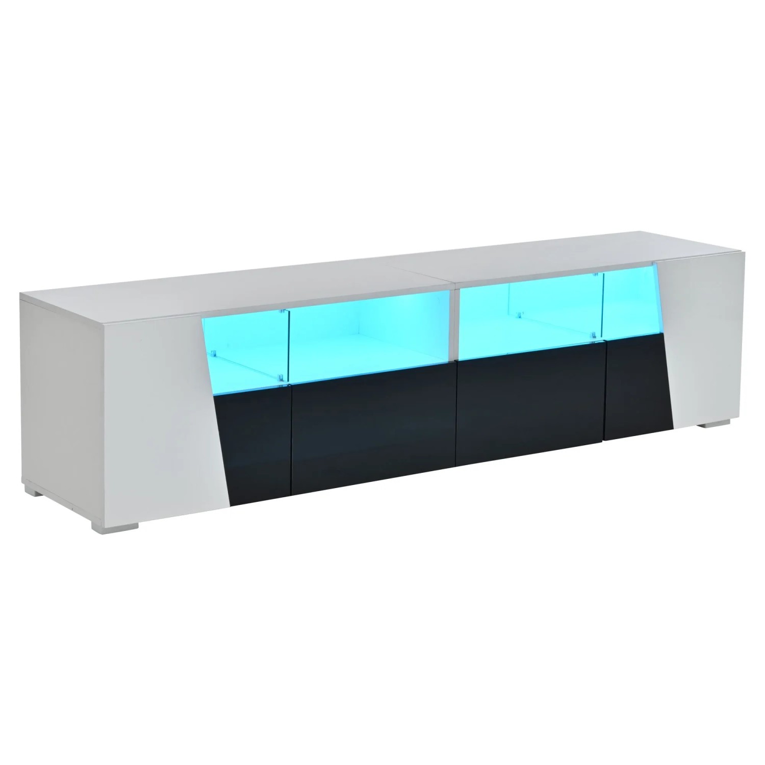 ModernLuxe TV Lowboard Hochglanz mit Led 2 Schubladen Offenen Ablagen MDF Glas Weiß