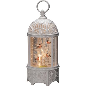 Weiße Konstsmide LED Wasserlaterne mit Gimpel im Baum, nostalgische Weihnachtsdeko für Innen.