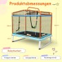 Costway 3-in-1 Kindertrampolin in Blau & Orange mit Schaukel und Reckstange, Maße: 190x124x222 cm.