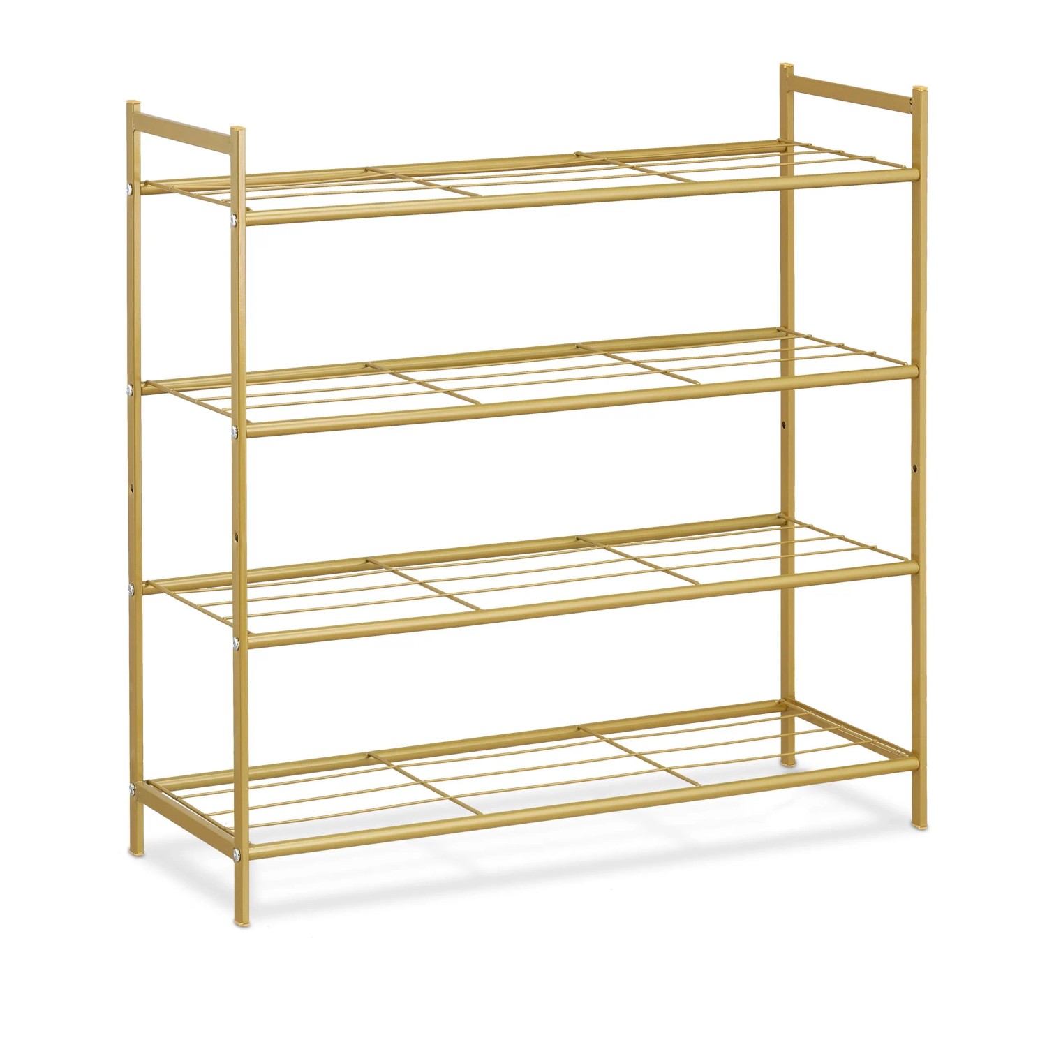 Relaxdays Schuhregal Metall Gold Stapelbar 4 Ebenen 70 cm x 70 cm x 26 cm 2,5 kg