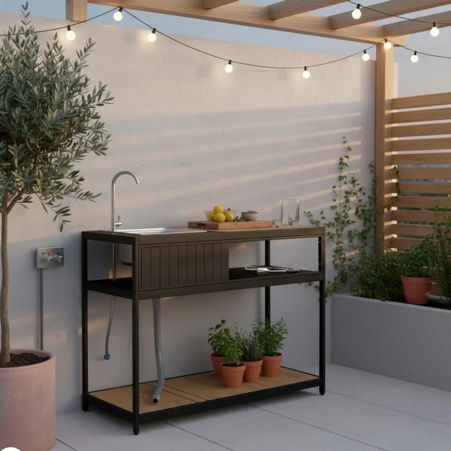 Bessagi Garden Outdoorküche Delia Schwarz /Naturfarben inkl. Abdeckung