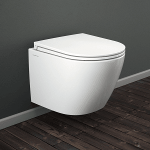 Domberg Wand-WC-Set DB1000 Weiß, randloses Hänge-WC mit Sitz und Absenkautomatik.