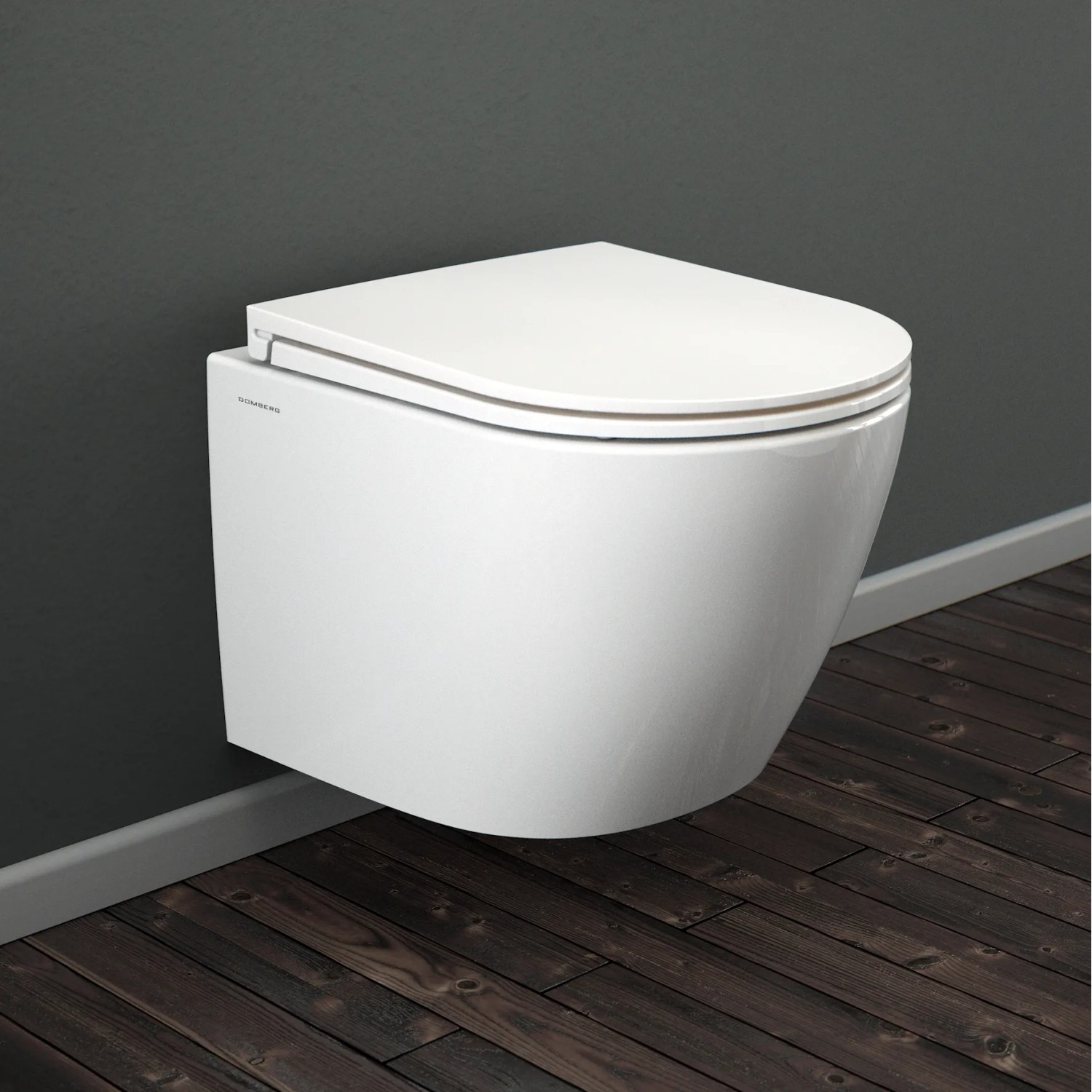 Domberg Wand-WC-Set DB1000 Weiß, randloses Hänge-WC mit Sitz und Absenkautomatik.