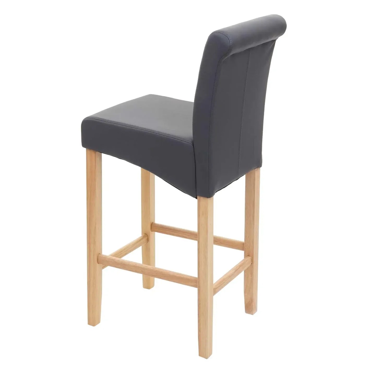 2er Set: Grauer Barhocker mit Rückenlehne, helle Holzbeine, Kunstleder. Sitzhocker für Küche oder Bar.