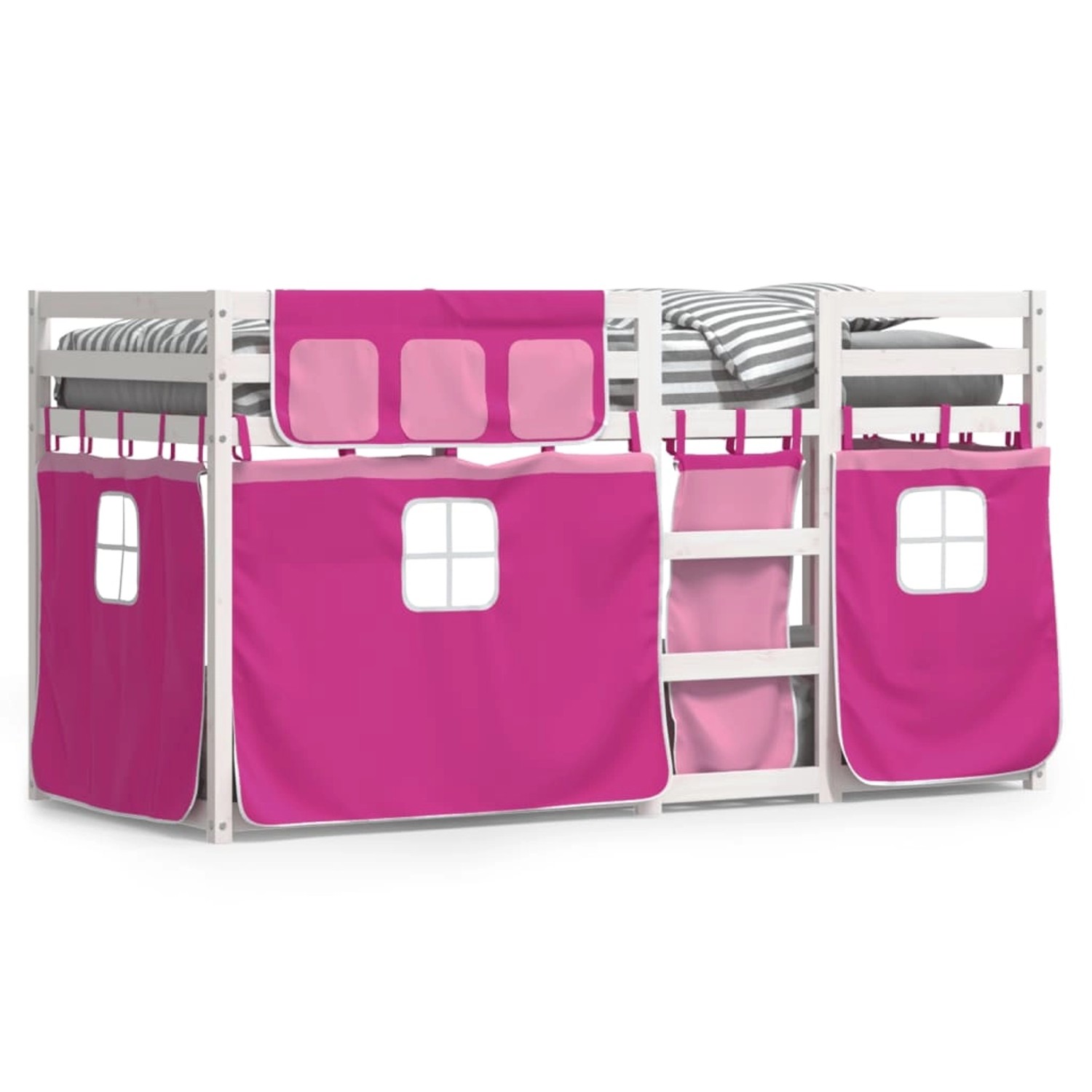 vidaXL Etagenbett mit Vorhängen Rosa 75x190 cm Massivholz Kiefer 3283915