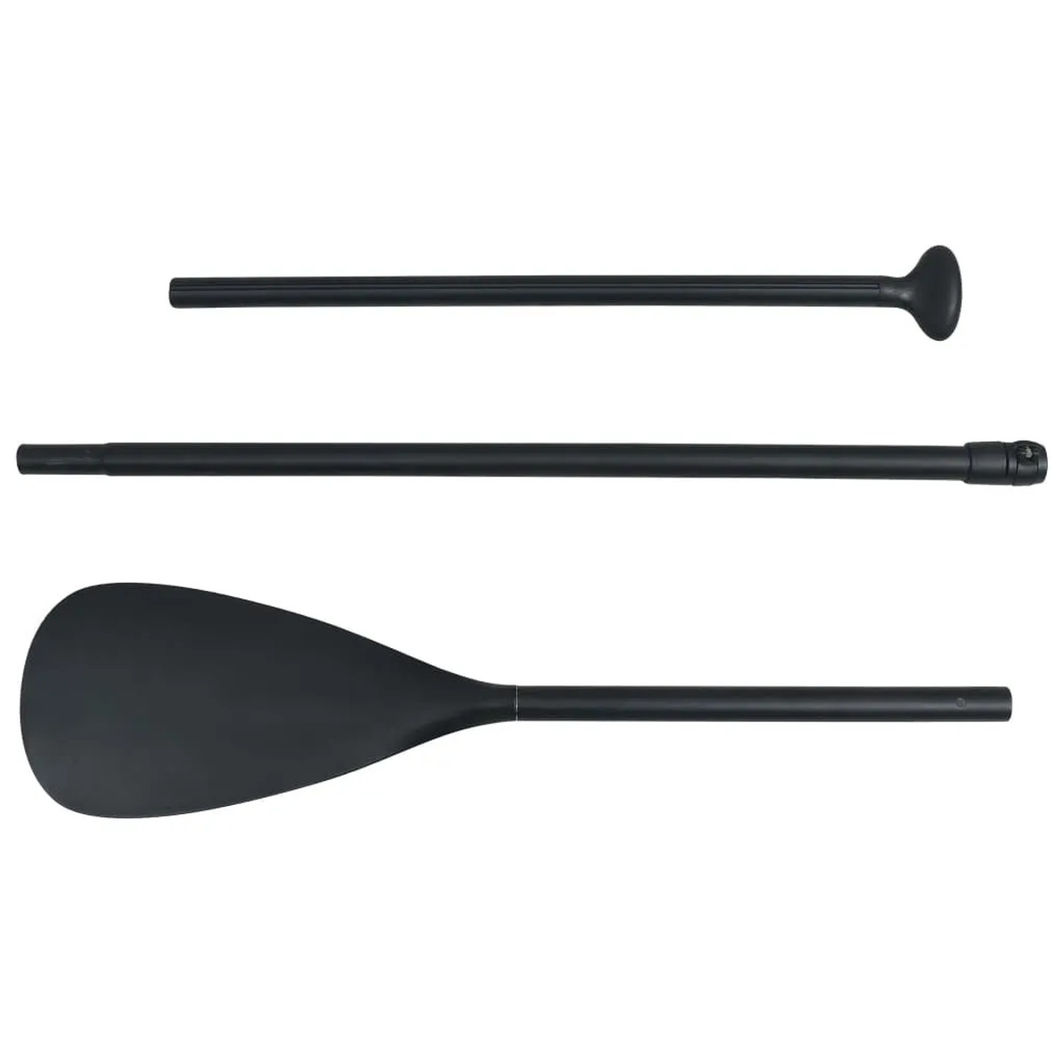 Schwarzes, dreiteiliges SUP-Paddel aus Aluminium, 215 cm lang, für Wassersport.
