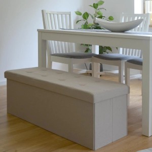 Beige DuneDesign Faltbare Sitzbank (110cm) mit Stauraum und Trennwänden.