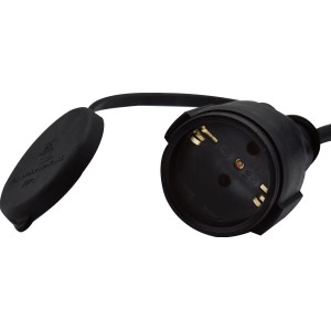 Schwarze Power Split Verlängerung 10m mit IP44 Schutz für Innen- und Außenbereich.