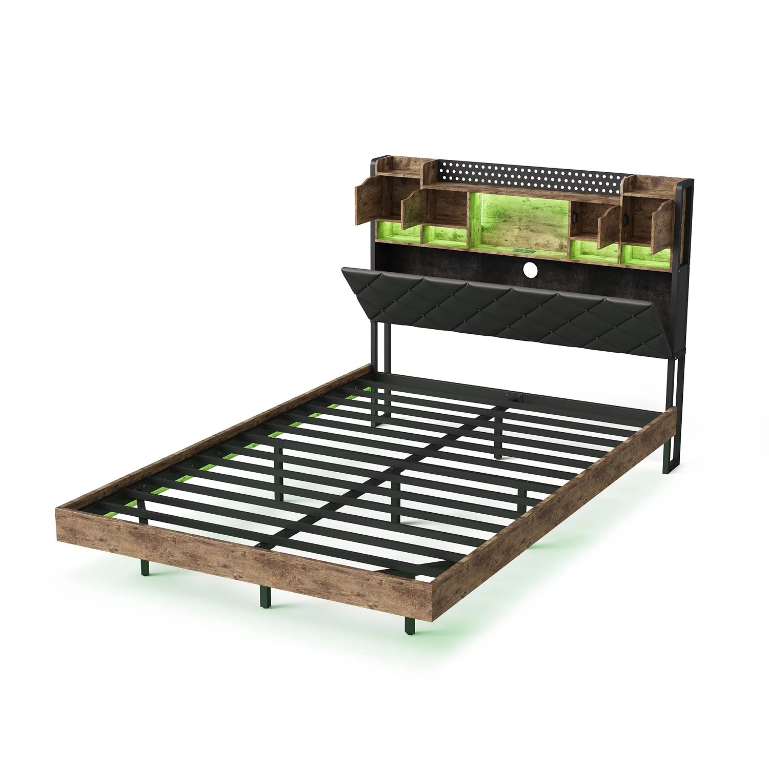 PXloue Bett 140x200cm-Doppelbett mit Lattenrost  LED-Beleuchtung Schwarz