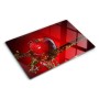 Tulup Glas-Herdabdeckplatte mit rotem Apfel und Wasserspritzer auf leuchtend rotem Hintergrund.