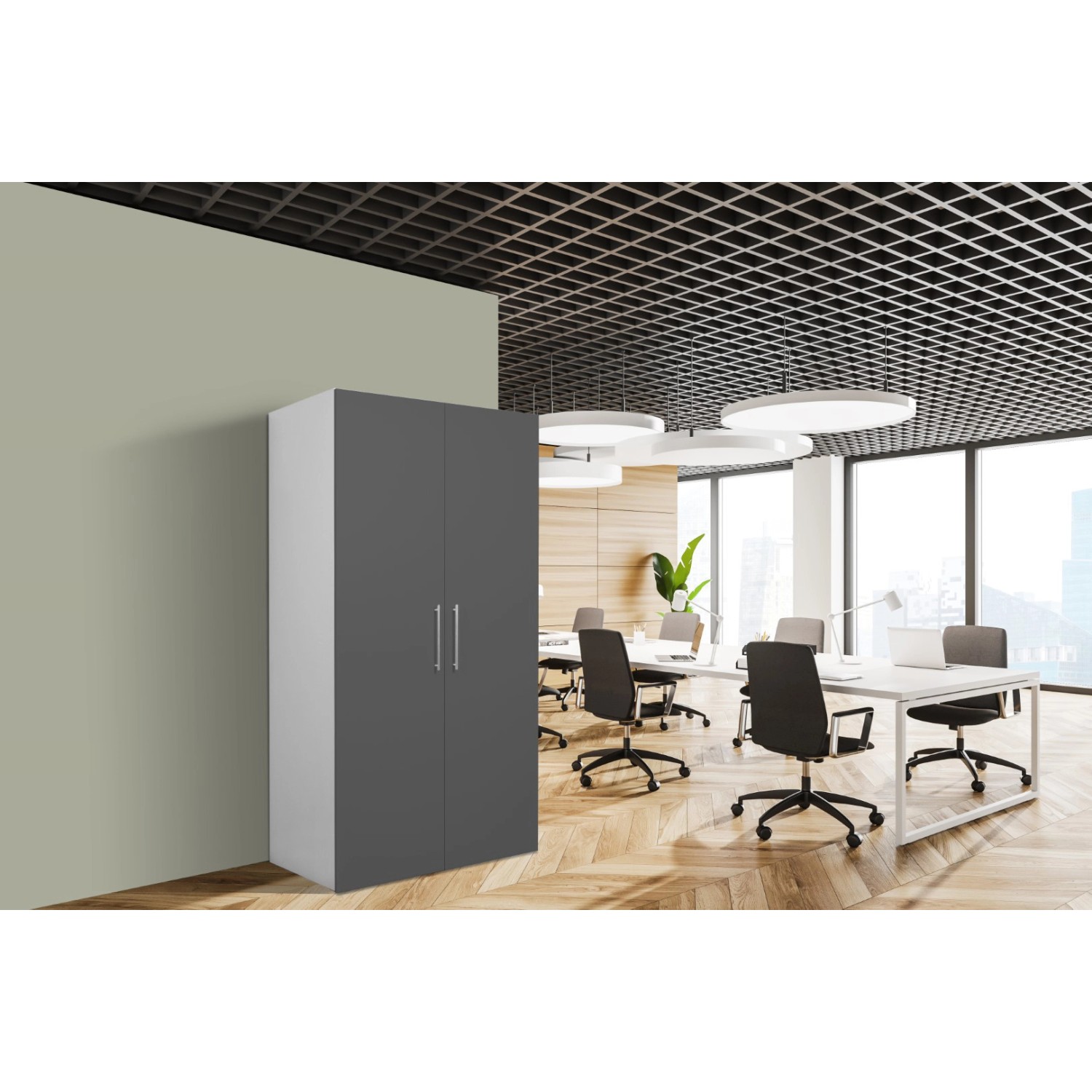 Respekta Schrankküche SKWGMIC Grau-Weiß, reversibel, für Büro und Singlewohnung.