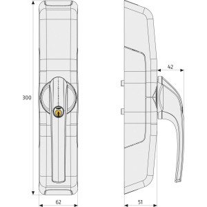 Abus HomeTec Pro FCA3000 Funk-Fensterantrieb in Silber, schematische Darstellung mit Maßen.